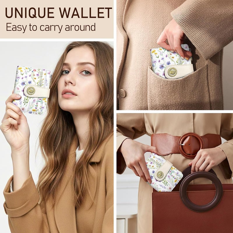 Kelvoris Flowers Floral Small Rfid Women Wallet Bifold Zipper Coin Pocket PU Leather Compact Cash Credit Card Holder Travel Wallet for Female Ladies Teen Girls 1 ID Window 10 Card Slots - Image 2